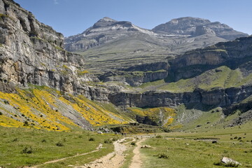 hikers in the ordesa and monte perdido national park in the spanish pyrenees