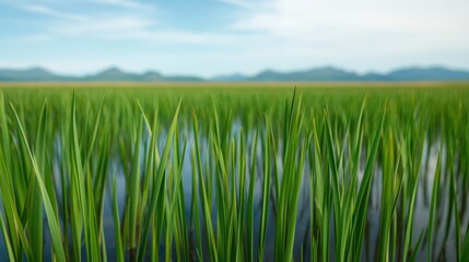 Obraz premium Enchanting Wetland Oasis with Glittering Gemstone Reeds - Serene Nature Landscape with Space for Text, 8K Resolution, High Detail Close-up