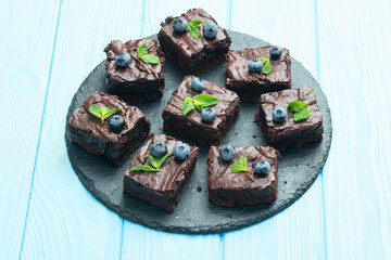 Homemade chocolate brownie photography . Top view