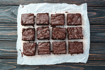 Homemade chocolate brownie photography . Top view