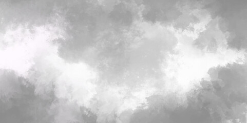 Abstract white and gray isolated cloud cumulus clouds. Gray aquarelle painted realistic fog or mist smoky textured canvas design. White and ash messy wall stucco texture background.