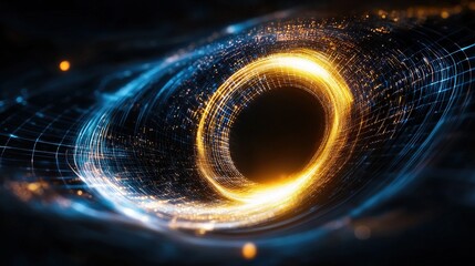 A digital illustration of a black hole with light bending around it