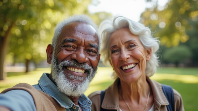 Happy older couple in the park