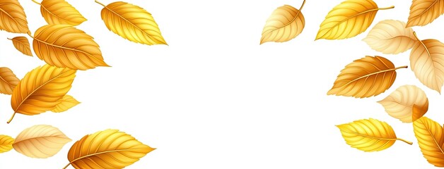 Fototapeta premium Golden autumn leaves gracefully falling on a blank white background inviting creativity and expression