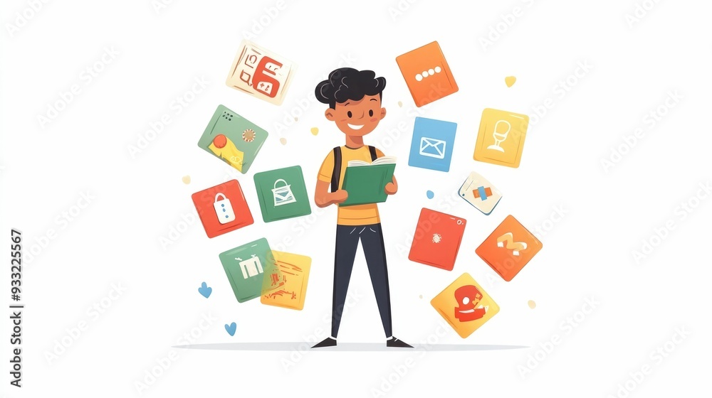Poster flat design of language learning and practicing vocabulary grammar and communication skills with fla