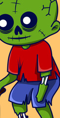 Funny cartoon zombie with a stick 