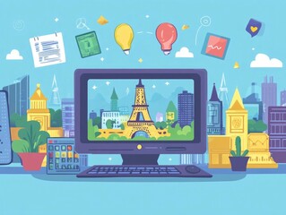 Naklejka premium Flat Design of Language Learning and Practice with Interactive Exercises for Educational Purposes Concept of Online Language Courses Tutorials or Classroom Activities