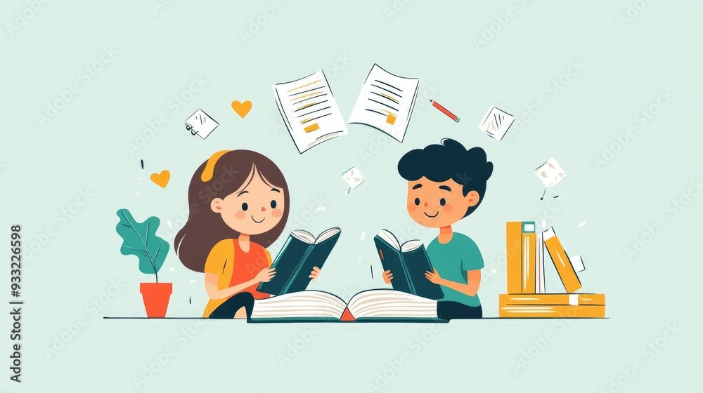 Poster flat design of a workbook with grammar exercises for language learning the image depicts an educatio