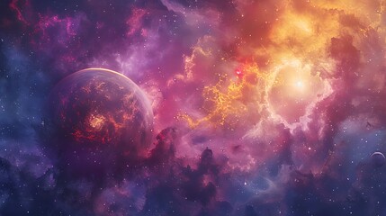 Obraz premium Celestial Alignment Vibrant Cosmic Landscape with Planetary Conjunction