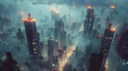 Futuristic Metropolis with Towering Skyscrapers and Vibrant Atmosphere