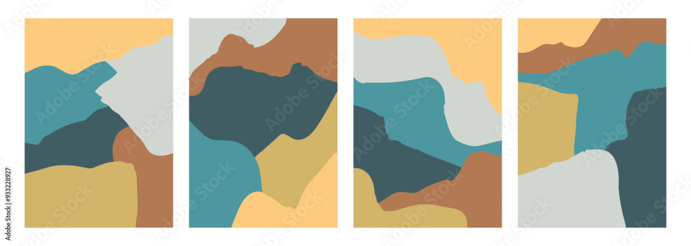 Poster Set of abstract backgrounds with various curved soft colored shapes for creative graphic design. Vector illustration.