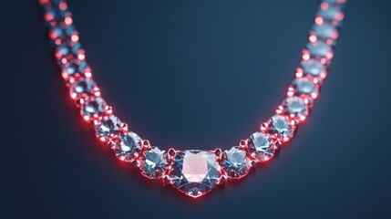 Fototapeta premium Shimmering Futuristic Diamond Necklace with Holographic Display and Glowing Gems in a Sleek Setting, Copy Space Available.