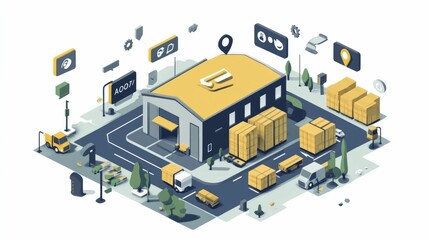 Streamlined Supply Chain Management with Real Time Shipment Updates and Flat Design Logistics Delivery and Distribution Processes for Efficient Business