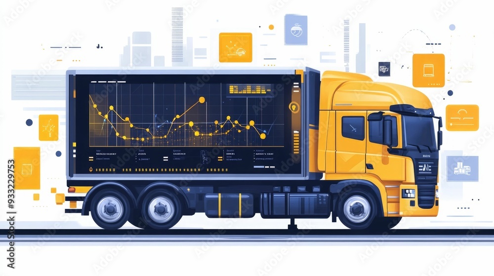 Poster comprehensive logistics fleet management dashboard with flat design showcasing advanced analytics op