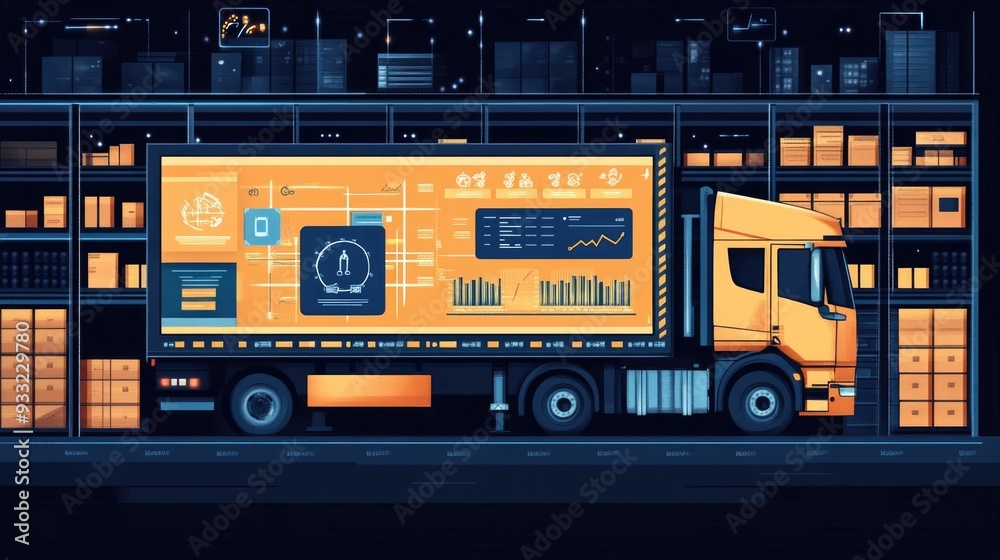 Poster comprehensive logistics fleet management dashboard featuring a flat design with various data visuali