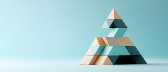 Minimalistic corporate hierarchy with clean pyramid structure in sharp 3d illustration