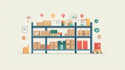 of modern RFID technology and supply tracking system for efficient inventory management and warehouse distribution in a flat design style