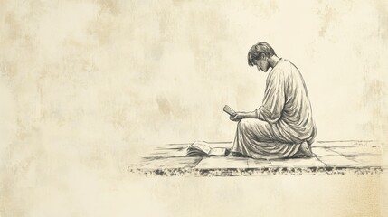 Fototapeta premium Biblical Illustration of Psalms 19: A figure kneeling in prayer before an altar, offering words as pure as gold and valuable as refined silver, perfect for spiritual reflection and teaching.