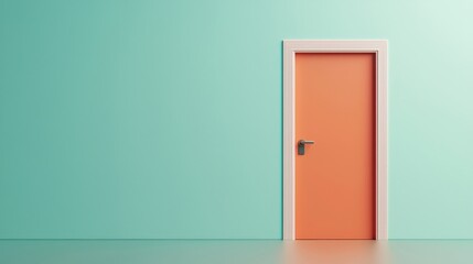 Stylish orange door against a mint green wall in a minimalist interior setting