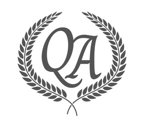 Initial letter Q and A, QA monogram logo design with laurel wreath. Luxury calligraphy font.