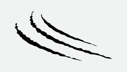Claws scratches, animal monster mark design element, tattoo and decor for halloween. Black vector silhouette.
