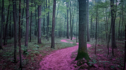 Fototapeta premium Breast Cancer Awareness: Pink Path Through Peaceful Forest 