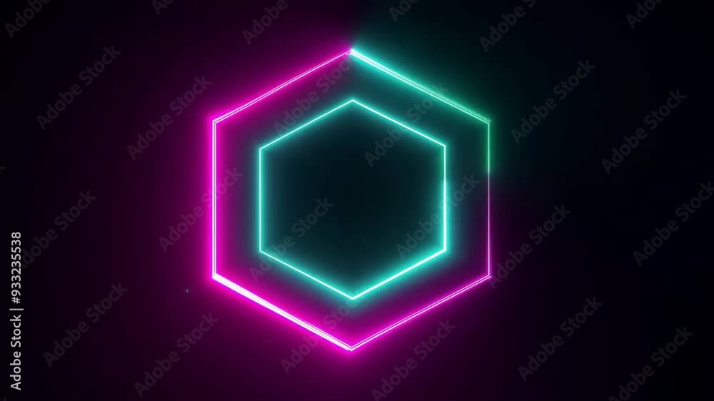 Sticker neon hexagon frame: a vibrant, futuristic design element featuring a glowing double hexagon outline 