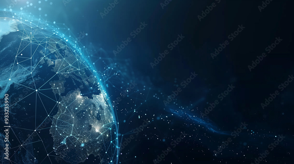 Wall mural panoramic abstract dot and triangle connection background., the world is connect and smaller concept