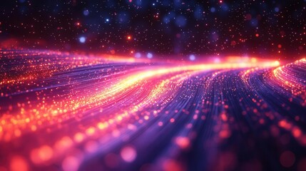 Fototapeta premium abstract background of glowing fiber optic lines dynamic composition with streaks of neon light creating sense of speed and connectivity