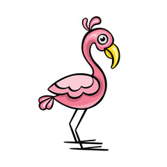 pink cartoon flamingo, vector illustration