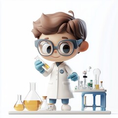 A chibi scientist working with lab equipment, wearing glasses and a lab coat. Perfect for science or educational-themed designs.