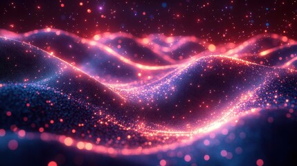 abstract digital landscape of interconnected nodes and glowing data streams ethereal blue and purple hues create depth in virtual space