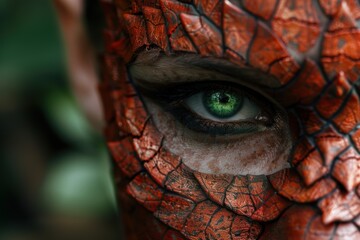 Mysterious green eye peering through camouflage