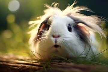 Fluffy white rabbit in nature