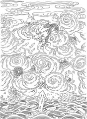 Vector sketch illustration silhouette design antique ethnic vintage chinese traditional ornament 