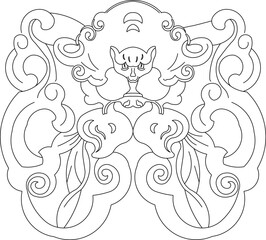Sketch vector illustration silhouette design decoration icon logo symbol antique ethnic vintage ornament modern floral animal traditional chinese