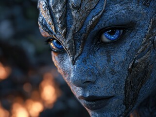 close-up of a mysterious blue alien face