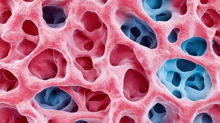 Fototapeta premium Intricate Microscopic Osteocytes in Bone Tissue - High Detail Cellular Structure Illustration with Copy Space for Text in 8K Resolution
