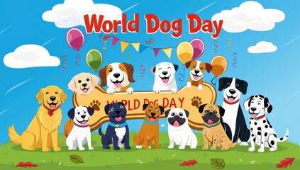 A vibrant and festive illustration celebrating World dog dsy
