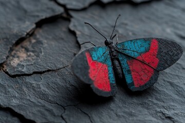 Colorful butterfly on cracked surface
