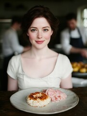 woman enjoying traditional breakfast