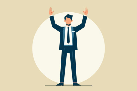 illustration of a businessman raising both hands as a sign of surrender to the company's target
