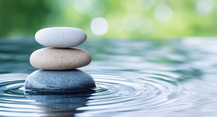 Balanced zen stones in tranquil water