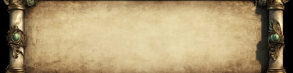 Obraz premium Fantasy Scroll with Weathered Decorative Border: Abstract Creative Design for Marketing and UI. Elegant Template with Vintage Texture and Stylish Gradient. Versatile Background for Graphic Design, Web