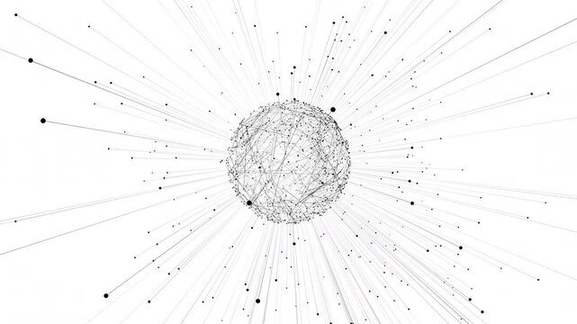 3D render of geometric loop animation of sphere with beams on white background, 4K animated background