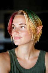 Fototapeta premium Colorful hair and freckled face