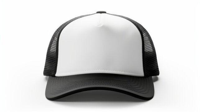 Realistic monochrome trucker hat mockup in front view for showcasing design in a lifelike manner