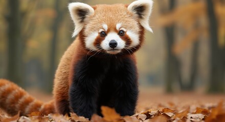 Fototapeta premium Cute animal wallpaper collection, Majestic red panda, Close up portrait showcasing iconic markings and expressive face