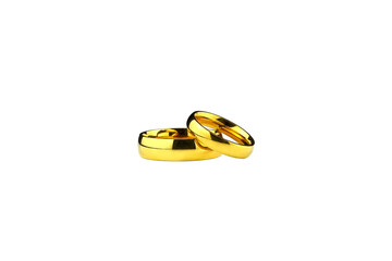 Old classic wedding engagement golden rings isolated on transparent background. Png image