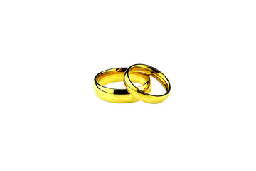 Old classic wedding engagement golden rings isolated on transparent background. Png image